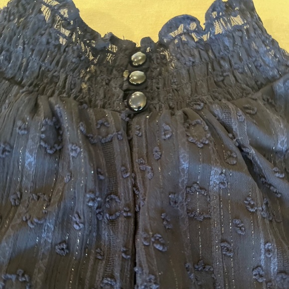 Dark blue, high neck, tier dress by Fortune and Ivy size MP w/ flutter sleeves - Picture 4 of 13